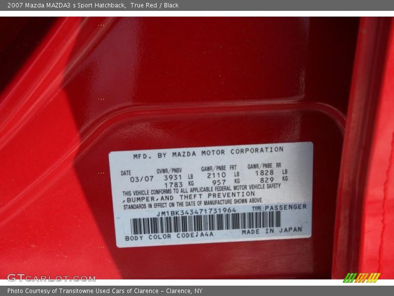 True Red / Black 2007 Mazda MAZDA3 s Sport Hatchback