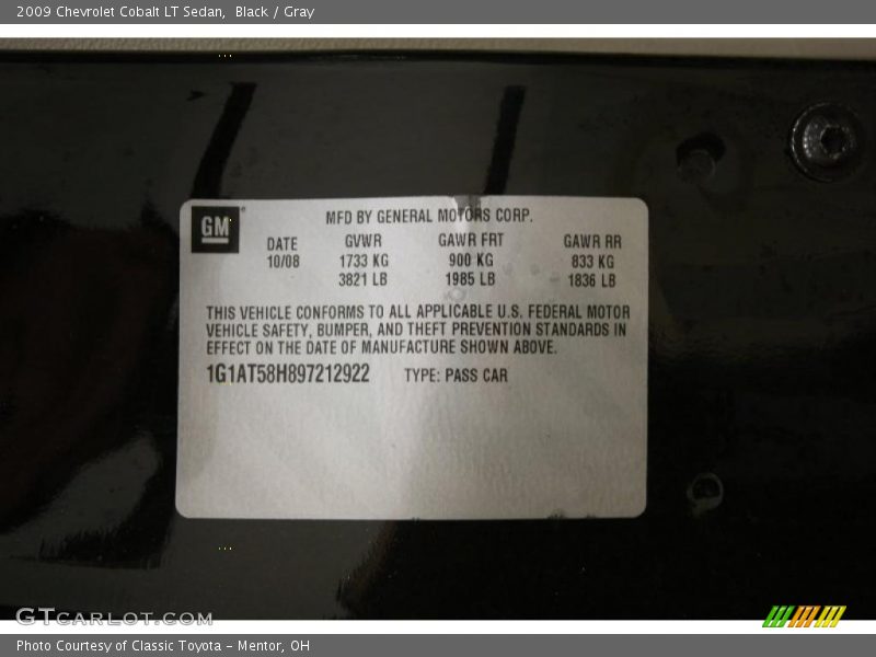 Black / Gray 2009 Chevrolet Cobalt LT Sedan