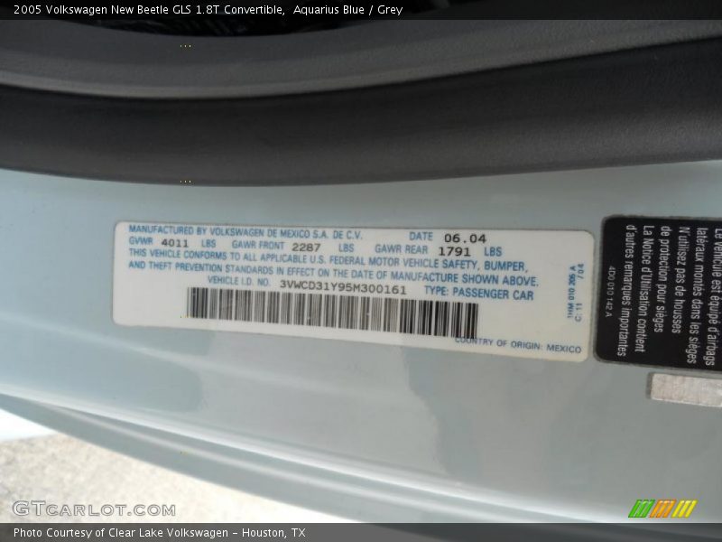 Aquarius Blue / Grey 2005 Volkswagen New Beetle GLS 1.8T Convertible
