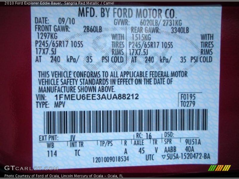 Sangria Red Metallic / Camel 2010 Ford Explorer Eddie Bauer