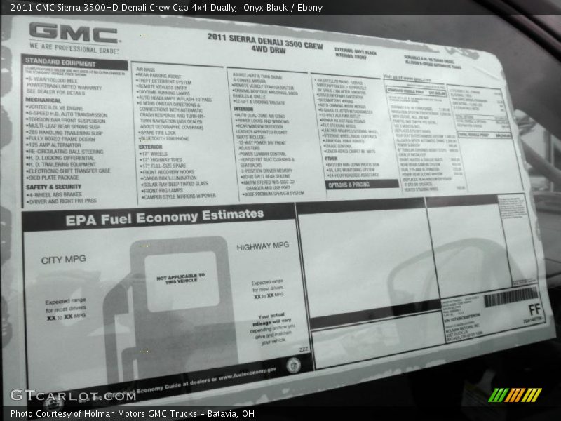  2011 Sierra 3500HD Denali Crew Cab 4x4 Dually Window Sticker