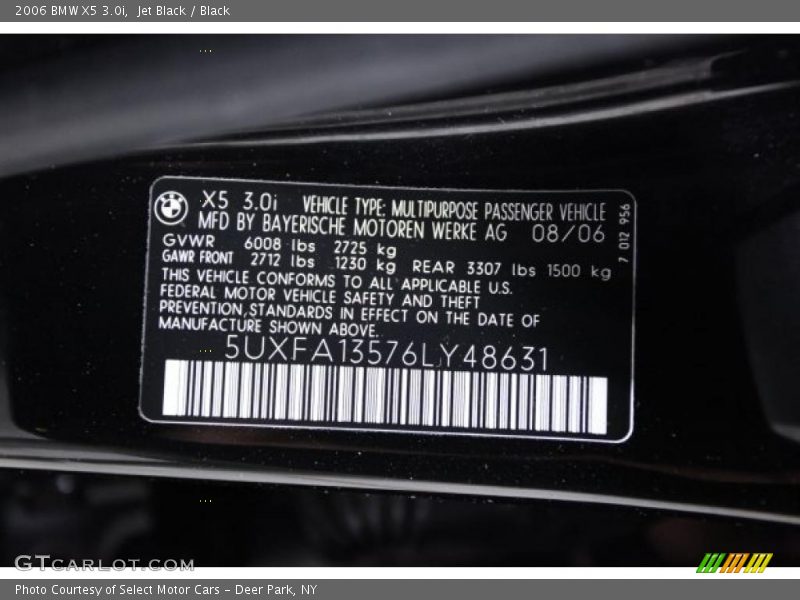Jet Black / Black 2006 BMW X5 3.0i