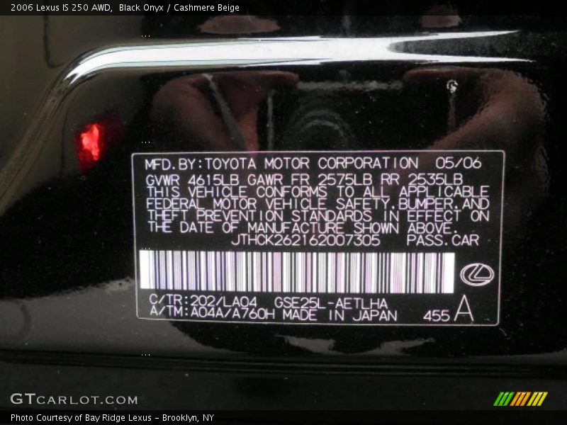 Black Onyx / Cashmere Beige 2006 Lexus IS 250 AWD