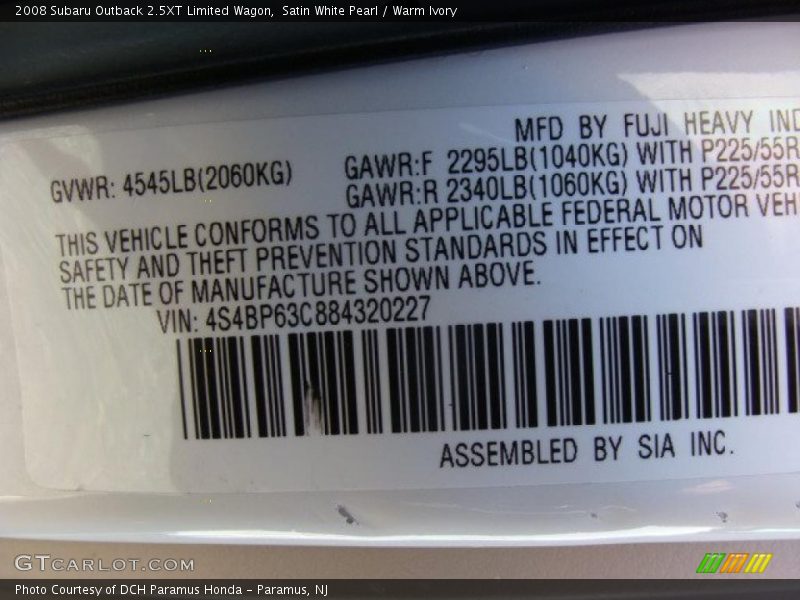 Satin White Pearl / Warm Ivory 2008 Subaru Outback 2.5XT Limited Wagon