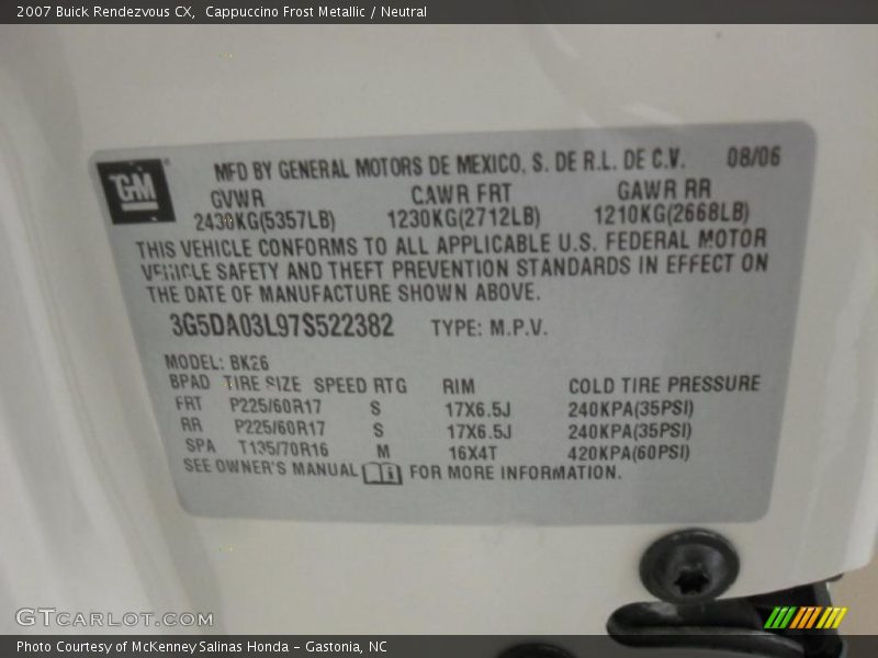 Cappuccino Frost Metallic / Neutral 2007 Buick Rendezvous CX