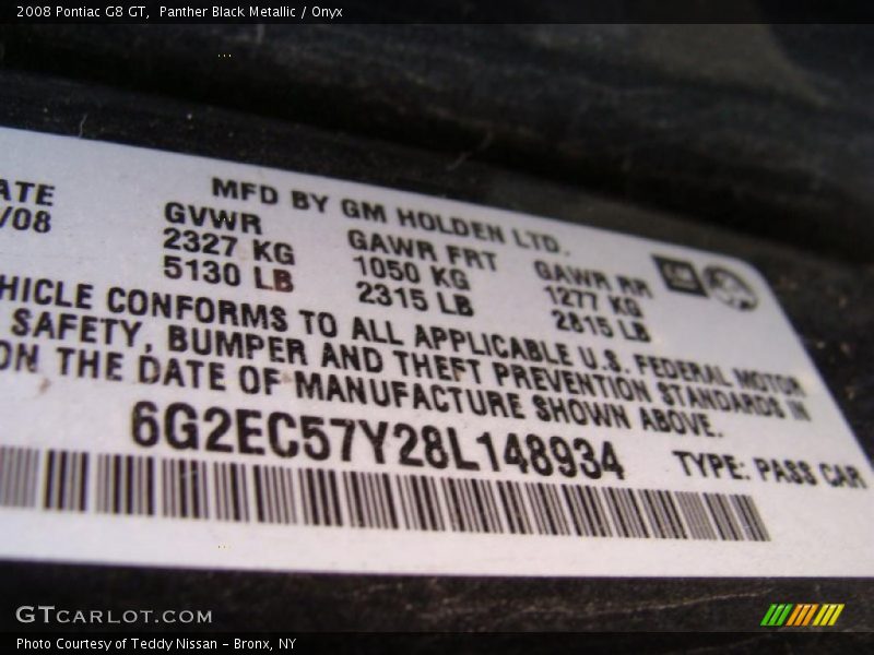 Panther Black Metallic / Onyx 2008 Pontiac G8 GT