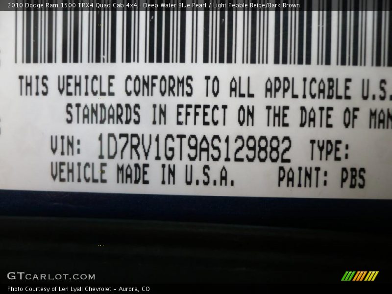 2010 Ram 1500 TRX4 Quad Cab 4x4 Deep Water Blue Pearl Color Code PBS