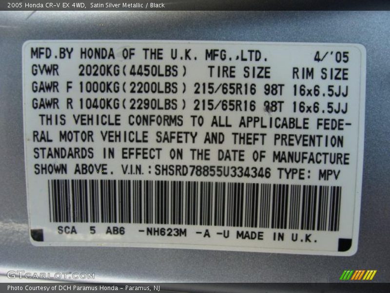 Satin Silver Metallic / Black 2005 Honda CR-V EX 4WD