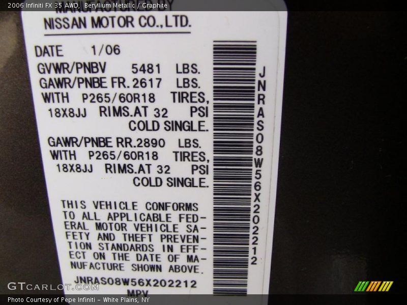 Beryllium Metallic / Graphite 2006 Infiniti FX 35 AWD