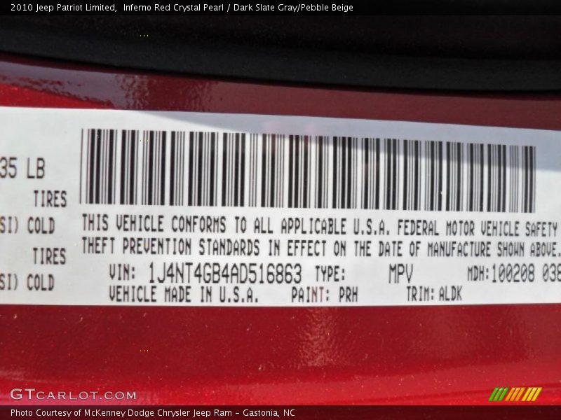 Inferno Red Crystal Pearl / Dark Slate Gray/Pebble Beige 2010 Jeep Patriot Limited
