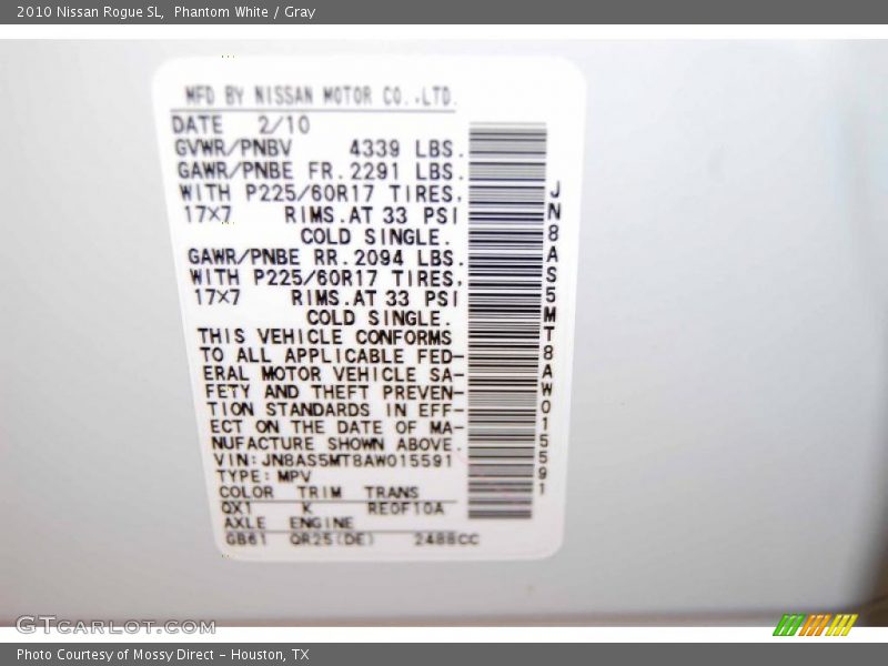Phantom White / Gray 2010 Nissan Rogue SL