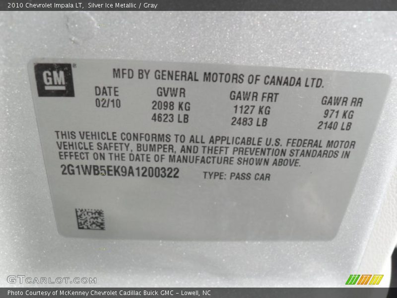 Silver Ice Metallic / Gray 2010 Chevrolet Impala LT