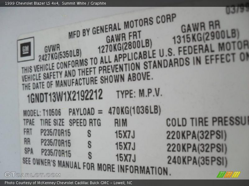 Summit White / Graphite 1999 Chevrolet Blazer LS 4x4