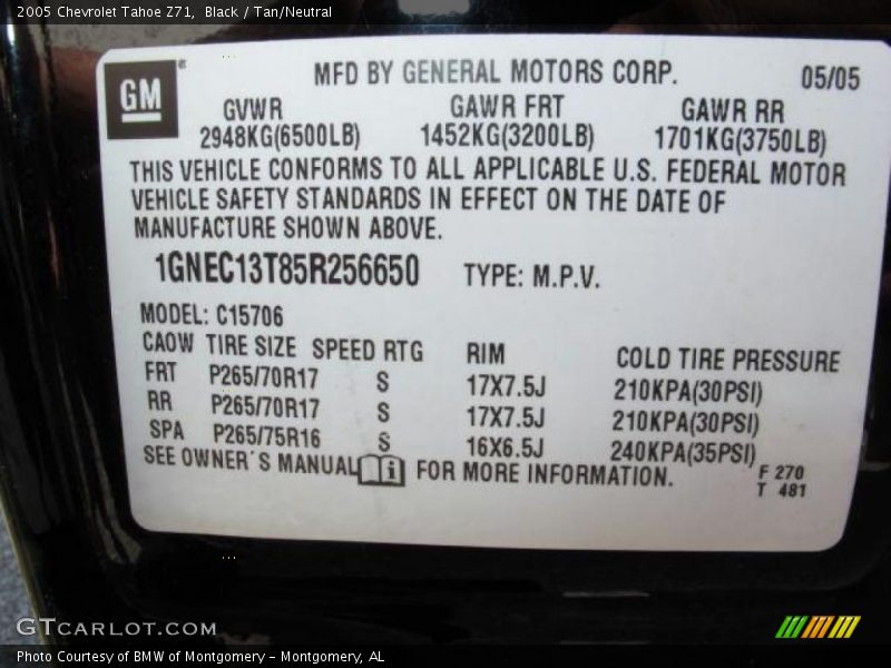 Black / Tan/Neutral 2005 Chevrolet Tahoe Z71