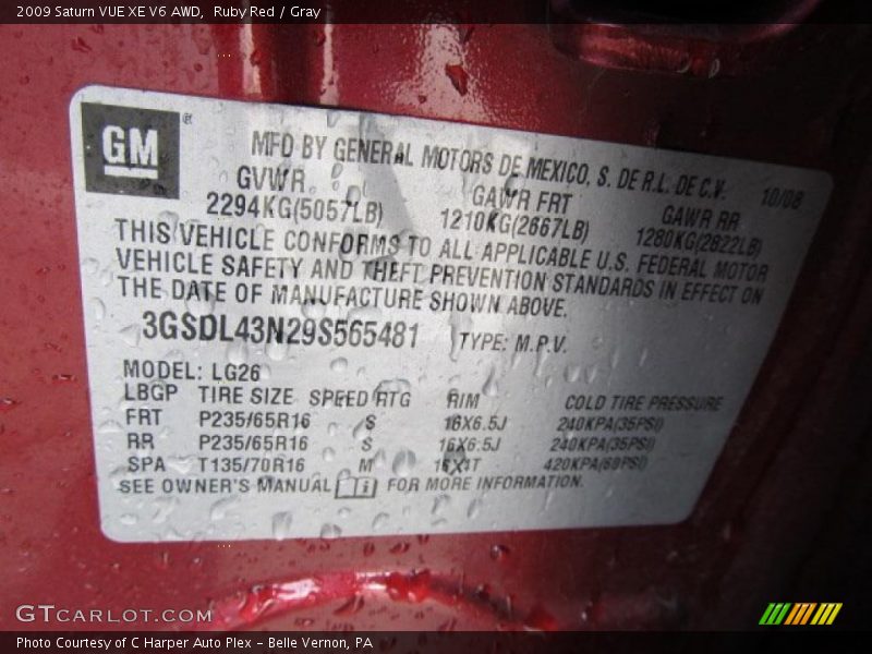 Ruby Red / Gray 2009 Saturn VUE XE V6 AWD
