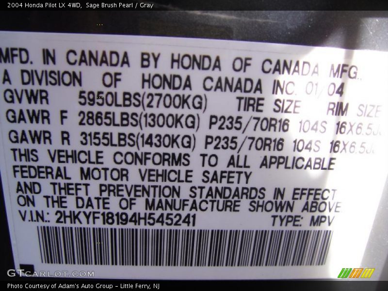 Sage Brush Pearl / Gray 2004 Honda Pilot LX 4WD