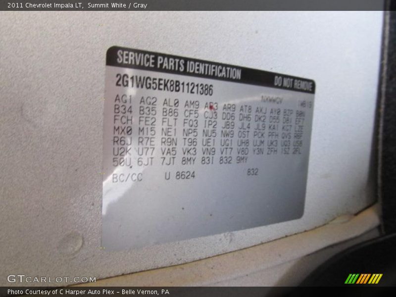 Info Tag of 2011 Impala LT