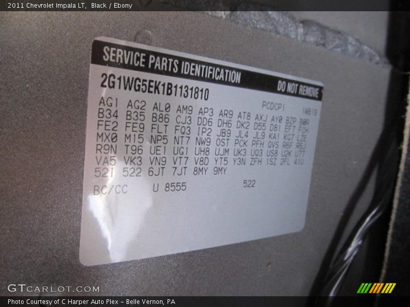 Info Tag of 2011 Impala LT