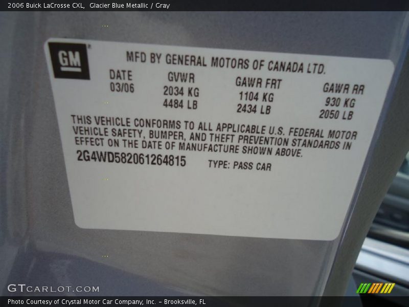 Glacier Blue Metallic / Gray 2006 Buick LaCrosse CXL