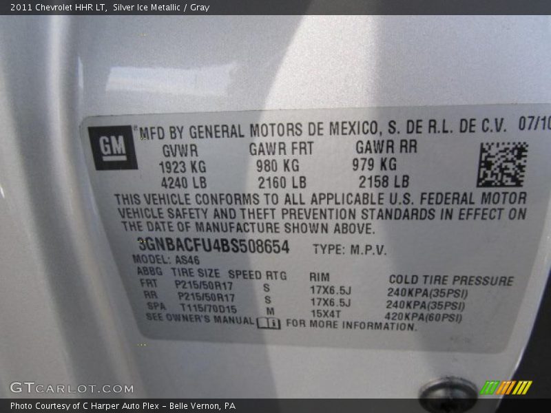 Info Tag of 2011 HHR LT