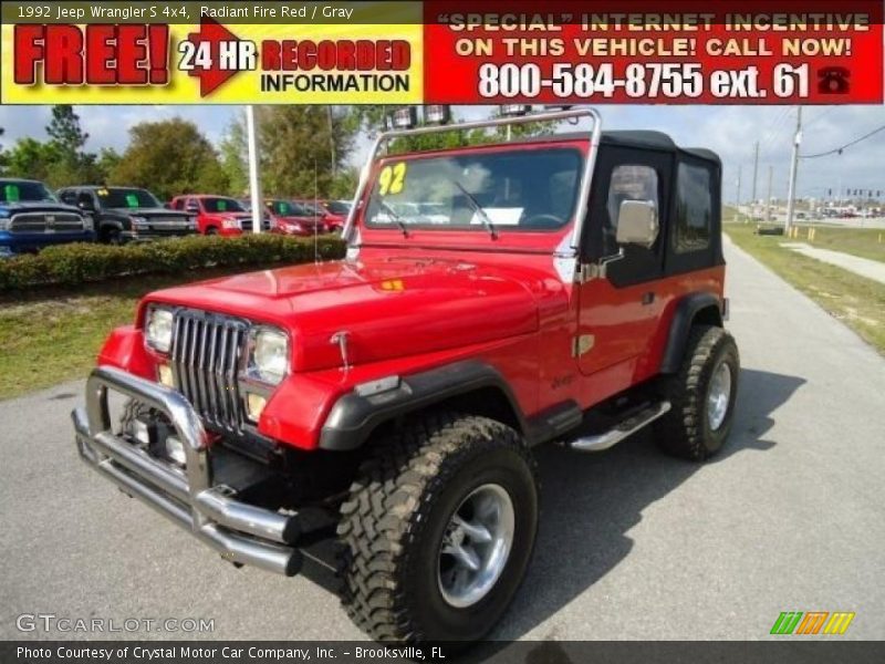 Radiant Fire Red / Gray 1992 Jeep Wrangler S 4x4