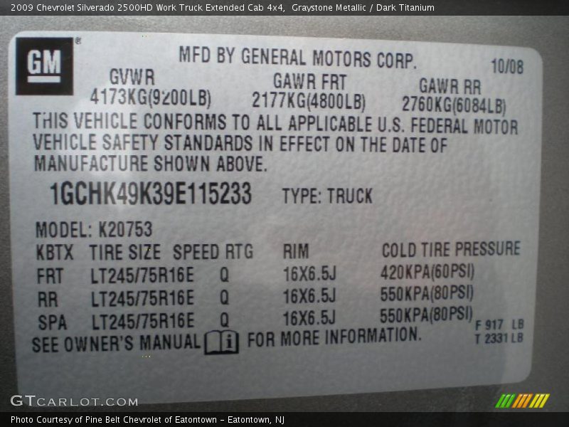 Graystone Metallic / Dark Titanium 2009 Chevrolet Silverado 2500HD Work Truck Extended Cab 4x4