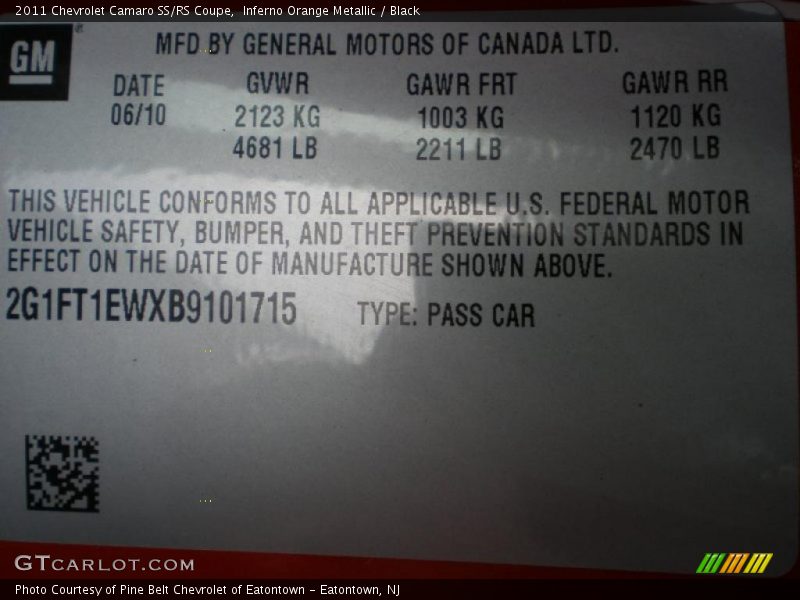 Inferno Orange Metallic / Black 2011 Chevrolet Camaro SS/RS Coupe