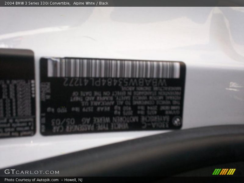 Alpine White / Black 2004 BMW 3 Series 330i Convertible