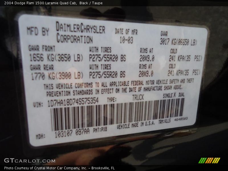 Black / Taupe 2004 Dodge Ram 1500 Laramie Quad Cab