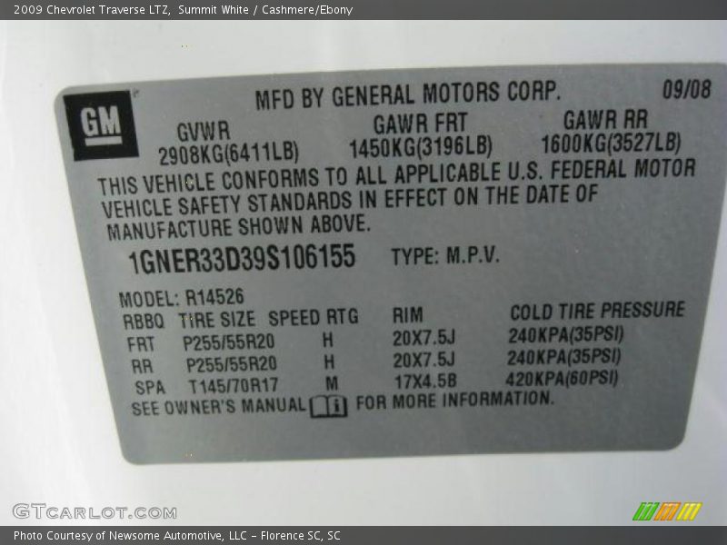 Summit White / Cashmere/Ebony 2009 Chevrolet Traverse LTZ