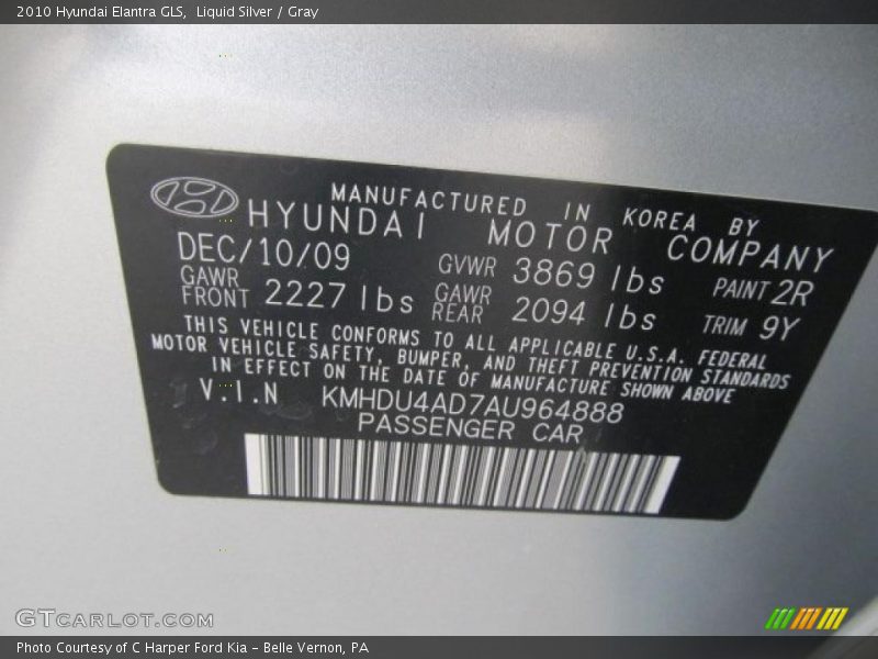 Liquid Silver / Gray 2010 Hyundai Elantra GLS