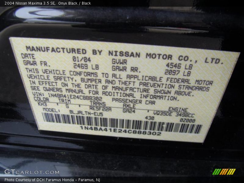 Onyx Black / Black 2004 Nissan Maxima 3.5 SE