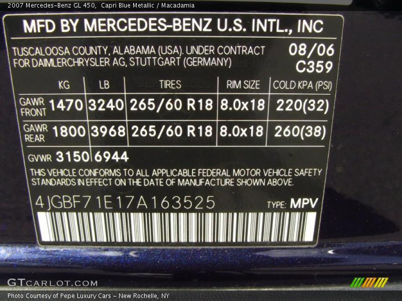Capri Blue Metallic / Macadamia 2007 Mercedes-Benz GL 450