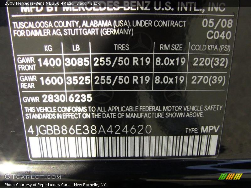 Black / Black 2008 Mercedes-Benz ML 350 4Matic