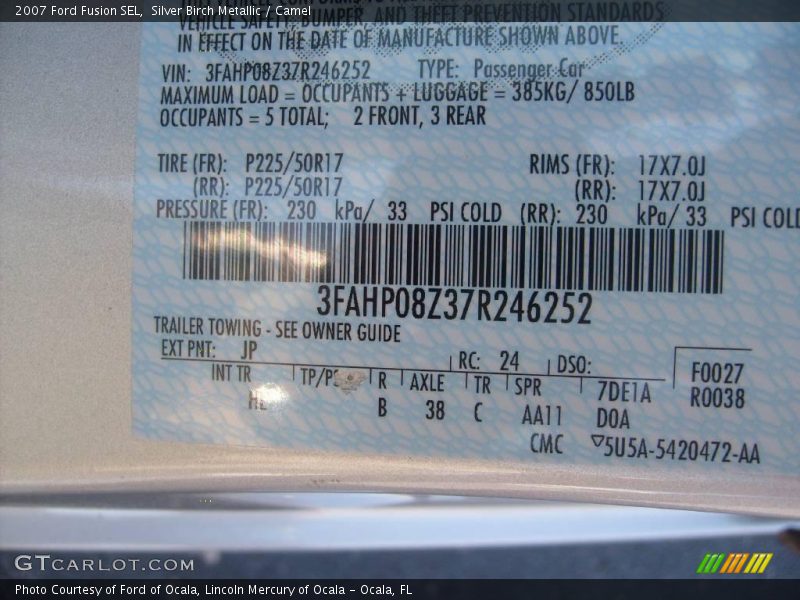 Silver Birch Metallic / Camel 2007 Ford Fusion SEL