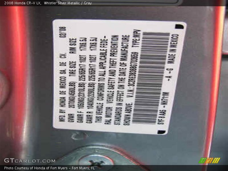 2008 CR-V LX Whistler Silver Metallic Color Code NH711M