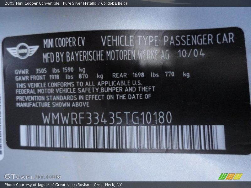 Pure Silver Metallic / Cordoba Beige 2005 Mini Cooper Convertible