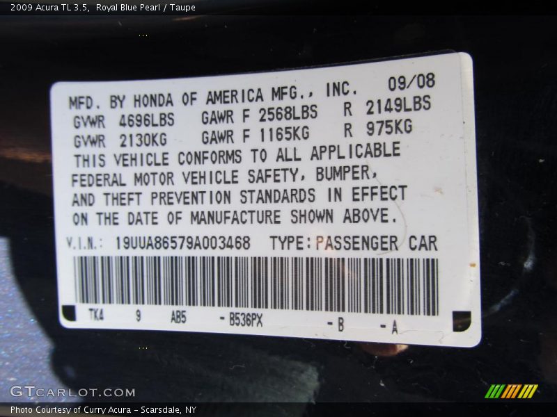 Royal Blue Pearl / Taupe 2009 Acura TL 3.5