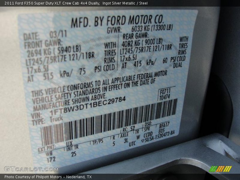Ingot Silver Metallic / Steel 2011 Ford F350 Super Duty XLT Crew Cab 4x4 Dually