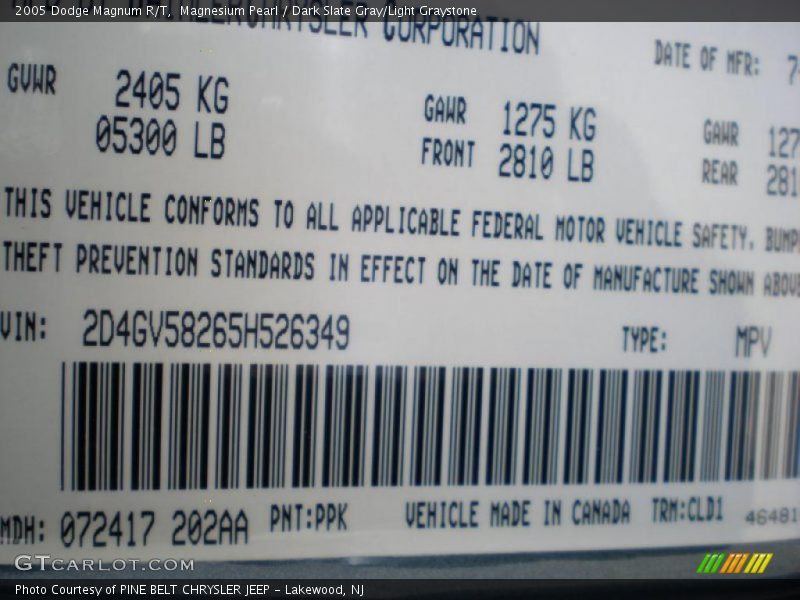 Magnesium Pearl / Dark Slate Gray/Light Graystone 2005 Dodge Magnum R/T