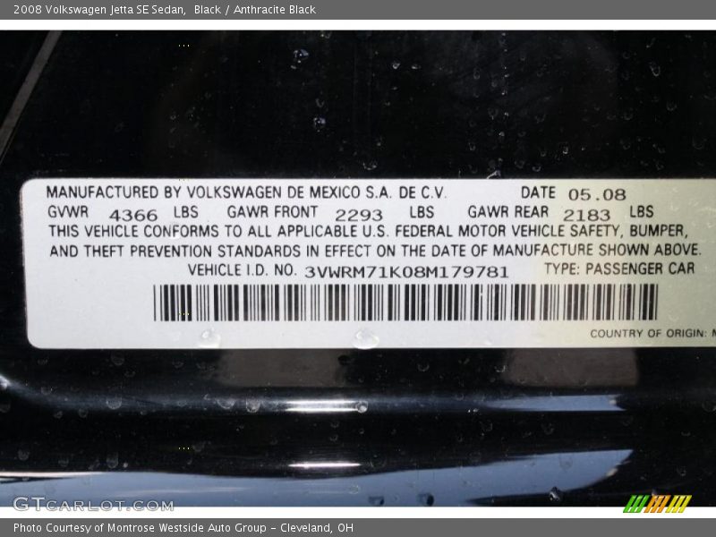 Black / Anthracite Black 2008 Volkswagen Jetta SE Sedan