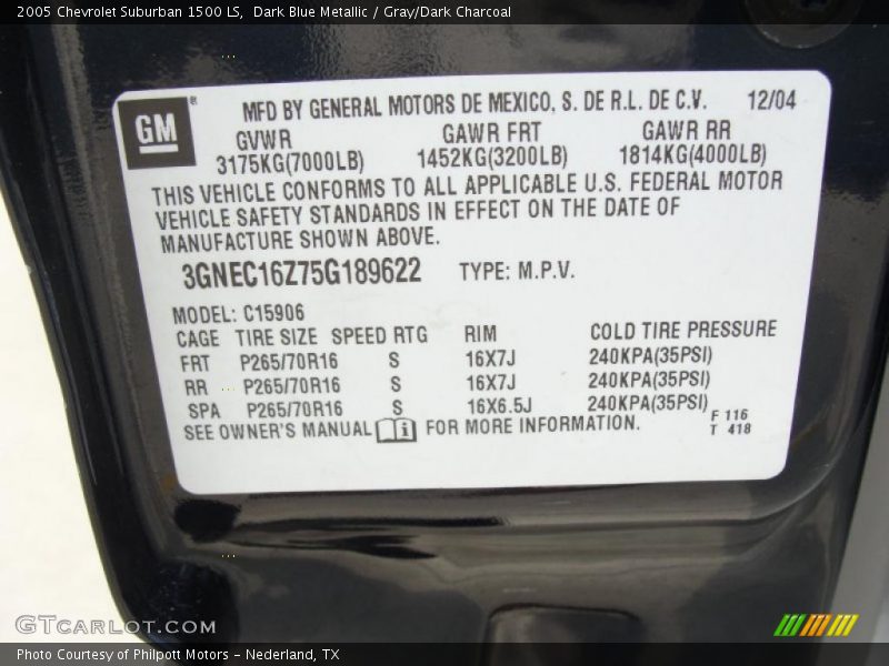 Dark Blue Metallic / Gray/Dark Charcoal 2005 Chevrolet Suburban 1500 LS