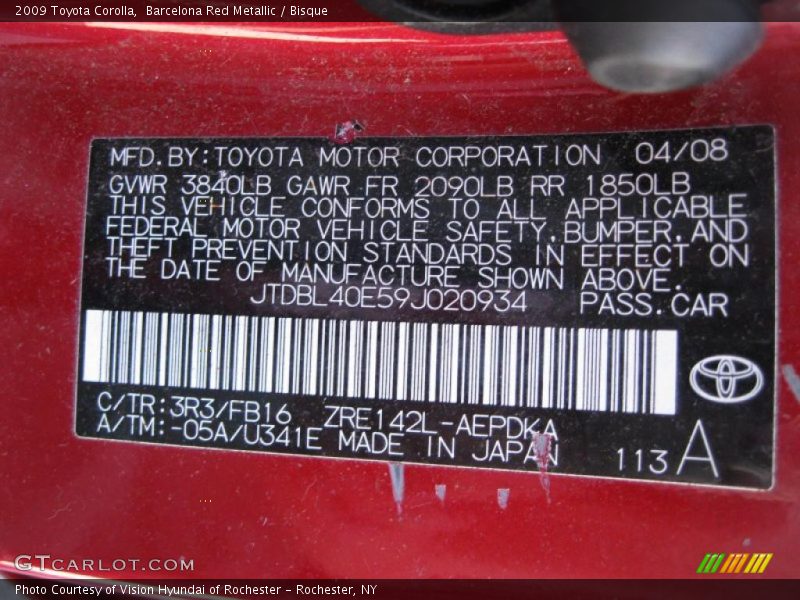 Barcelona Red Metallic / Bisque 2009 Toyota Corolla