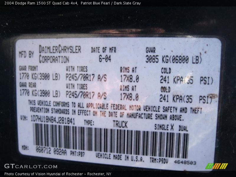 Patriot Blue Pearl / Dark Slate Gray 2004 Dodge Ram 1500 ST Quad Cab 4x4