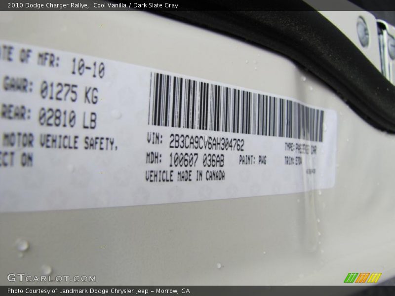 Cool Vanilla / Dark Slate Gray 2010 Dodge Charger Rallye