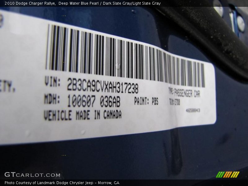 Deep Water Blue Pearl / Dark Slate Gray/Light Slate Gray 2010 Dodge Charger Rallye