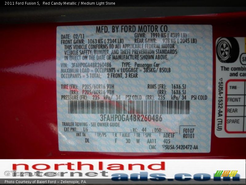 Red Candy Metallic / Medium Light Stone 2011 Ford Fusion S