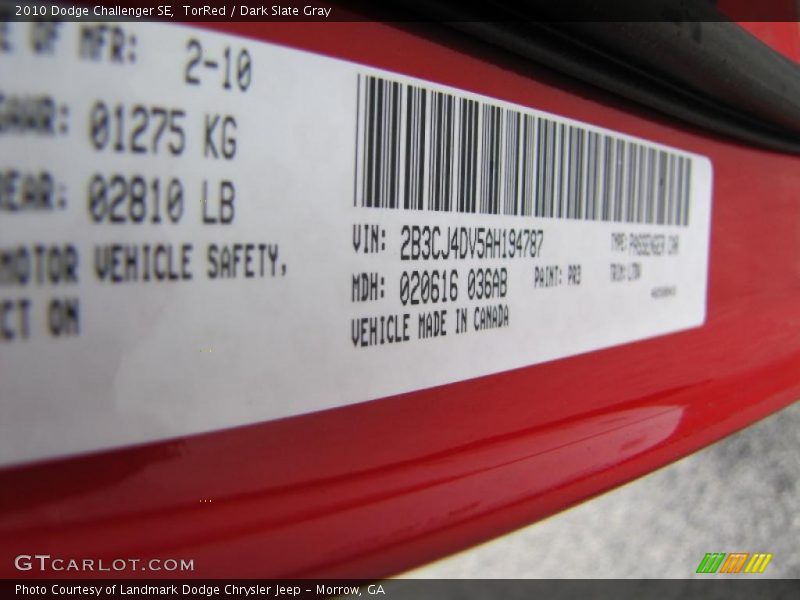 TorRed / Dark Slate Gray 2010 Dodge Challenger SE