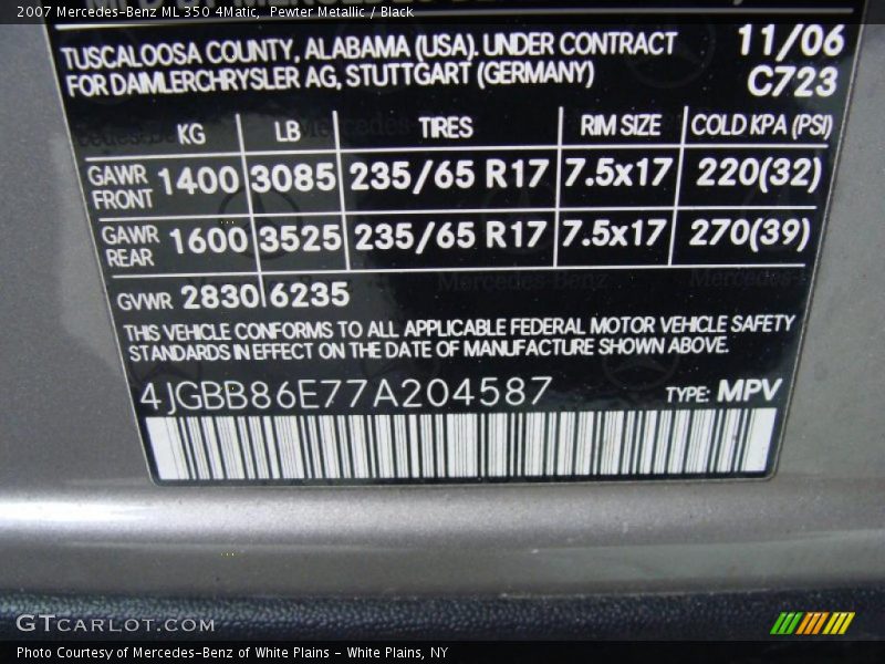 Pewter Metallic / Black 2007 Mercedes-Benz ML 350 4Matic