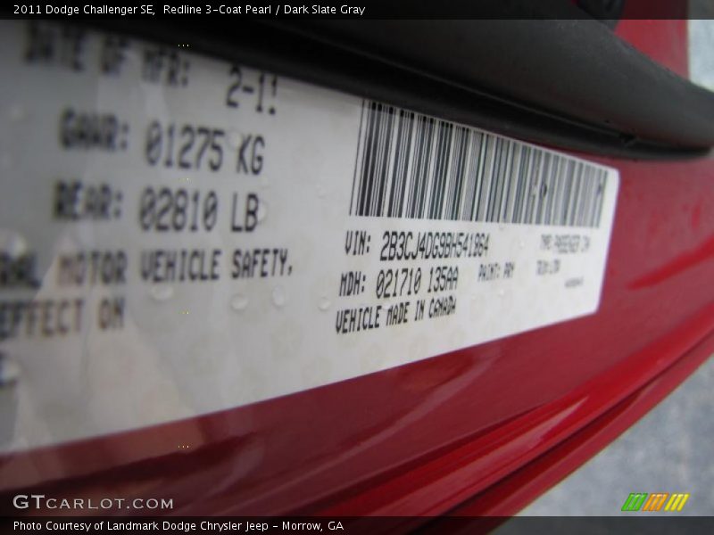 Redline 3-Coat Pearl / Dark Slate Gray 2011 Dodge Challenger SE